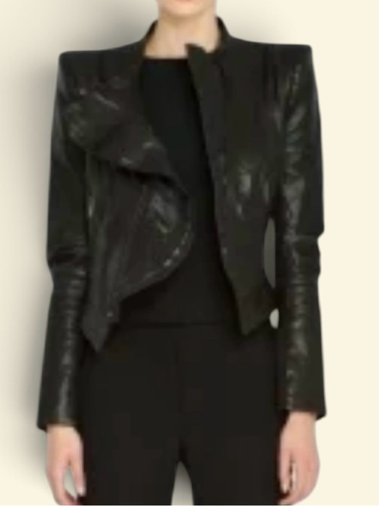 BCBGMaxAzria Jackets & Blazers - BCBGMaxAzria Soft Leather Biker
Jacket Asymmetrical Collar  Cropped Style Size S